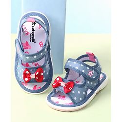Cute Walk by Babyhug Velcro Closure Sandals with Bow Print & Applique - Blue