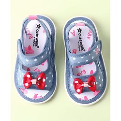 Cute Walk by Babyhug Velcro Closure Sandals with Bow Print & Applique - Blue