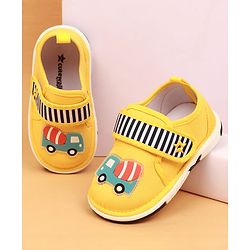 Cute Walk by Babyhug Velcro Closure Casual Shoes With Vehicle Applique & Stripes - Yellow