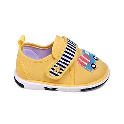 Cute Walk by Babyhug Velcro Closure Casual Shoes With Vehicle Applique & Stripes - Yellow