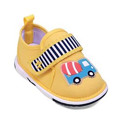 Cute Walk by Babyhug Velcro Closure Casual Shoes With Vehicle Applique & Stripes - Yellow