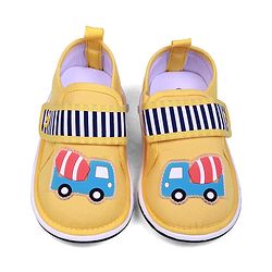 Cute Walk by Babyhug Velcro Closure Casual Shoes With Vehicle Applique & Stripes - Yellow