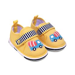 Cute Walk by Babyhug Velcro Closure Casual Shoes With Vehicle Applique & Stripes - Yellow