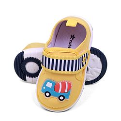 Cute Walk by Babyhug Velcro Closure Casual Shoes With Vehicle Applique & Stripes - Yellow