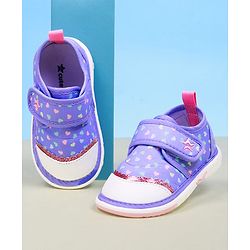 Cute Walk by Babyhug Velcro Closure Hearts Printed Casual Shoes With Lace Detailing - Purple