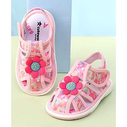 Cute Walk by Babyhug Velcro Closure Sandals with Floral Print & Applique - Pink