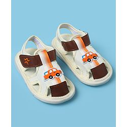 Cute Walk by Babyhug Sandals With Velcro Closure & Vehicle Print - Dark Brown
