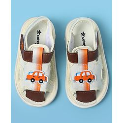 Cute Walk by Babyhug Sandals With Velcro Closure & Vehicle Print - Dark Brown