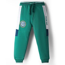 Babyhug French Terry Knit Full Length Lounge Pant With Text Patch - Green