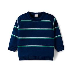 Babyhug Knit Full Sleeves Sweater Set With Stripes - Navy Blue