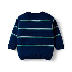 Babyhug Knit Full Sleeves Sweater Set With Stripes - Navy Blue