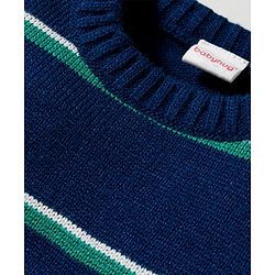 Babyhug Knit Full Sleeves Sweater Set With Stripes - Navy Blue