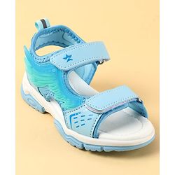 Cute Walk by Babyhug Velcro Closure Sandals with Feather Applique - Aqua Blue