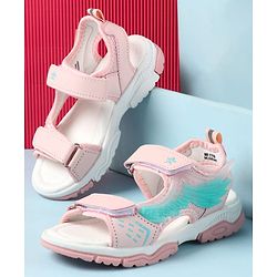 Cute Walk by Babyhug Velcro Closure Sandals with Feather Applique - Aqua Blue