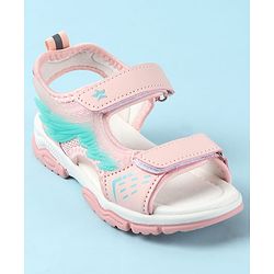 Cute Walk by Babyhug Velcro Closure Sandals with Feather Applique - Aqua Blue