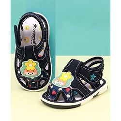 Cute Walk by Babyhug Velcro Closure Sandal with Floral Applique - Navy Blue