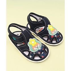 Cute Walk by Babyhug Velcro Closure Sandal with Floral Applique - Navy Blue