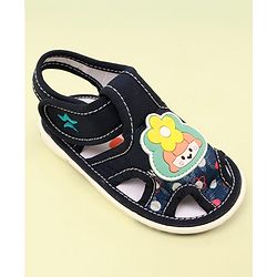 Cute Walk by Babyhug Velcro Closure Sandal with Floral Applique - Navy Blue