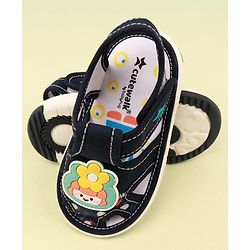 Cute Walk by Babyhug Velcro Closure Sandal with Floral Applique - Navy Blue