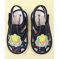 Cute Walk by Babyhug Velcro Closure Sandal with Floral Applique - Navy Blue