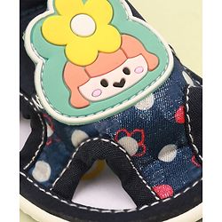 Cute Walk by Babyhug Velcro Closure Sandal with Floral Applique - Navy Blue