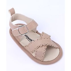 Cute Walk by Babyhug Designed Solid Booties with Velcro Closure - Beige