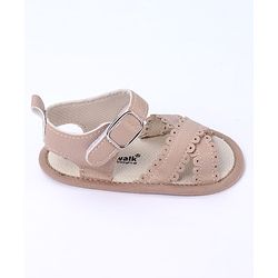 Cute Walk by Babyhug Designed Solid Booties with Velcro Closure - Beige