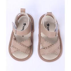 Cute Walk by Babyhug Designed Solid Booties with Velcro Closure - Beige