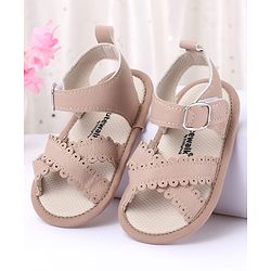 Cute Walk by Babyhug Designed Solid Booties with Velcro Closure - Beige