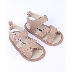 Cute Walk by Babyhug Designed Solid Booties with Velcro Closure - Beige