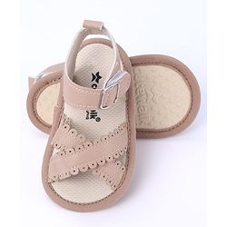 Cute Walk by Babyhug Designed Solid Booties with Velcro Closure - Beige