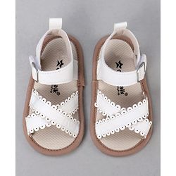 Cute Walk by Babyhug Designed Solid Booties with Velcro Closure - Beige