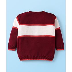 Babyhug Knit Full Sleeves Striped Pullover Sweater Set - Maroon White & Orange