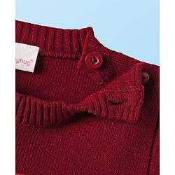 Babyhug Knit Full Sleeves Striped Pullover Sweater Set - Maroon White & Orange