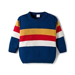 Babyhug Knit Full Sleeves Sweater Sets With Stripe Design - Navy Blue & White