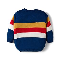 Babyhug Knit Full Sleeves Sweater Sets With Stripe Design - Navy Blue & White