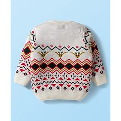 Babyhug Knit Full Sleeves Sweater Set with Fair Isle Design - White & Red