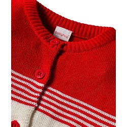 Babyhug Knit Full Sleeves Front Open Sweater Set with Stripes & Color Block Design - Red White & Royal Blue