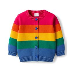 Babyhug Knit Full Sleeves Front Open Sweater Set with Stripes - Multicolor