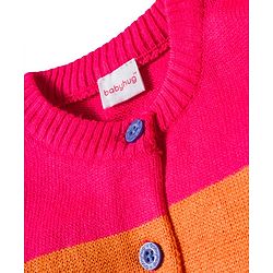 Babyhug Knit Full Sleeves Front Open Sweater Set with Stripes - Multicolor