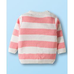 Babyhug Knit Full Sleeves Front Open Sweater Sets With Stripe Design - White & Pink