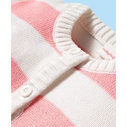 Babyhug Knit Full Sleeves Front Open Sweater Sets With Stripe Design - White & Pink