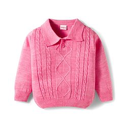 Babyhug Knit Full Sleeves Collar Neck Sweater Set With Cable Knit Design - Pink