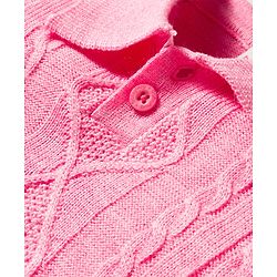 Babyhug Knit Full Sleeves Collar Neck Sweater Set With Cable Knit Design - Pink
