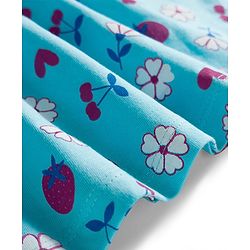 Babyhug Single Jersey Knit Half Sleeves Frock with Bloomer with Peter Pan Collar Fruits & Floral Print & Bow Applique Headband - Light Blue