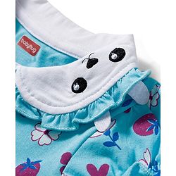 Babyhug Single Jersey Knit Half Sleeves Frock with Bloomer with Peter Pan Collar Fruits & Floral Print & Bow Applique Headband - Light Blue