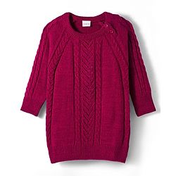 Babyhug Knitted Full Sleeves Pullover Sweater Dress With Cable Knit Design - Dark Pink
