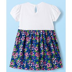 Babyhug Single Jersey Knit Half Sleeves Frock With Floral Print - Blue & White