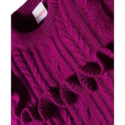 Babyhug Knit Full Sleeves Sweater Sets With Frill Detailing & Cable Knit Design - Wine