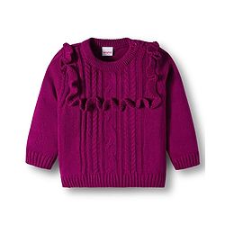 Babyhug Knit Full Sleeves Sweater Sets With Frill Detailing & Cable Knit Design - Wine
